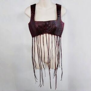 Snake Skin Leather Festival Fringed Crop Top